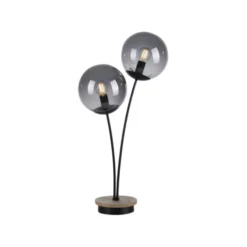 JUST LIGHT LED Tischleuchte Holz GERDA WIDOW rauchfarben Schnurschalter
