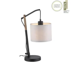JUST LIGHT LED Tischleuchte schwarz GERDA SOFIE Holzoptik Papierlampenschirm