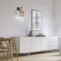 JUST LIGHT LED Wandleuchte Echtholz GERDA TRIBU 1-flammig Stoffschirm Landhaus