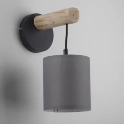 JUST LIGHT LED Wandleuchte Echtholz GERDA TRIBU 1-flammig Stoffschirm Landhaus