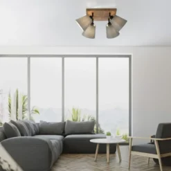 JUST LIGHT LED Wandleuchte GERDA MICHEL Holz natur 4-flammig quadratidsch