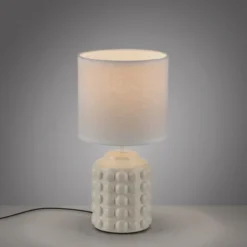 JUST LIGHT Tischleuchte BLOOP beige Stoffschirm weiß einflammig