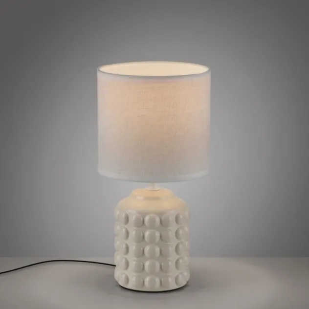 JUST LIGHT Tischleuchte BLOOP beige Stoffschirm weiß einflammig