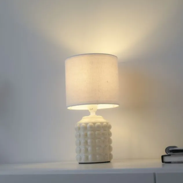 JUST LIGHT Tischleuchte BLOOP beige Stoffschirm weiß einflammig