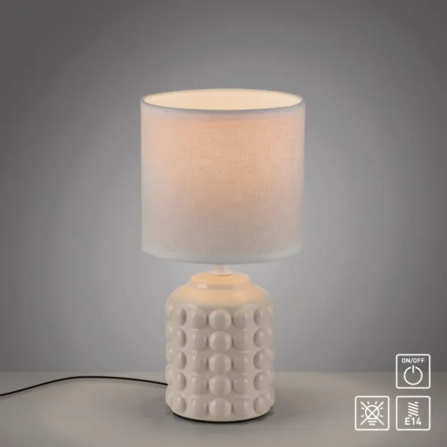 JUST LIGHT Tischleuchte BLOOP beige Stoffschirm weiß einflammig