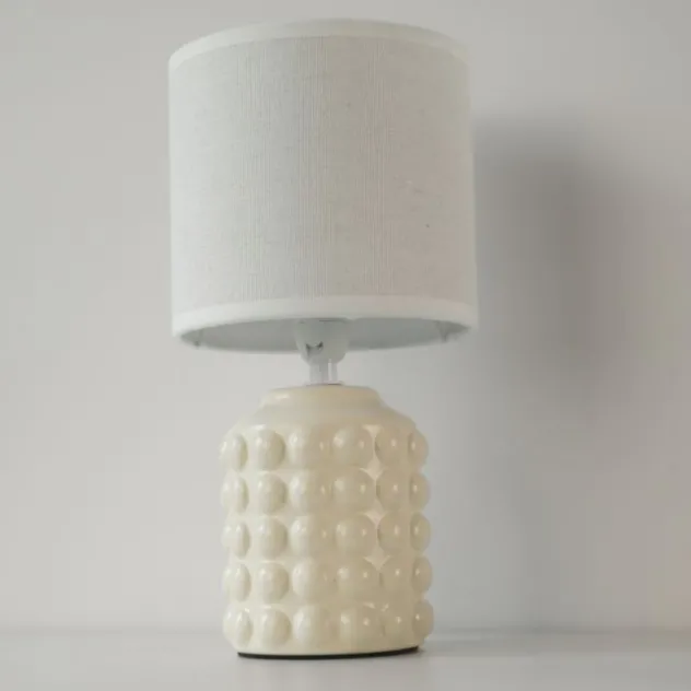JUST LIGHT Tischleuchte BLOOP beige Stoffschirm weiß einflammig