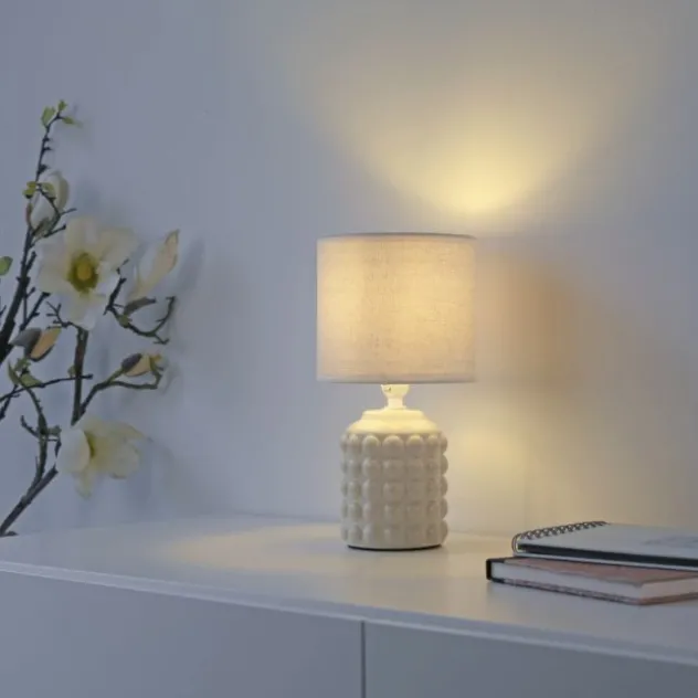 JUST LIGHT Tischleuchte BLOOP beige Stoffschirm weiß einflammig