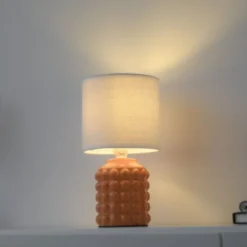 JUST LIGHT Tischleuchte BLOOP orange Stoffschirm weiß einflammig