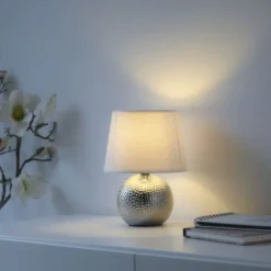 JUST LIGHT Tischleuchte ESME chrom Lampenschirm weiß einflammig