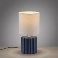 JUST LIGHT Tischleuchte LINX blau Stiffschirm weiß einflammig