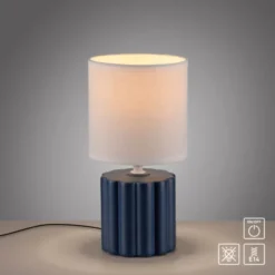 JUST LIGHT Tischleuchte LINX blau Stiffschirm weiß einflammig