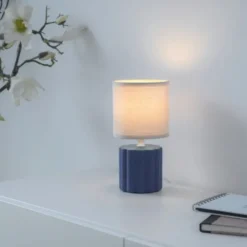 JUST LIGHT Tischleuchte LINX blau Stiffschirm weiß einflammig