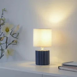 JUST LIGHT Tischleuchte LINX blau Stiffschirm weiß einflammig