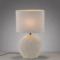 JUST LIGHT Tischleuchte LIVA, vanille Stoffschirm E14