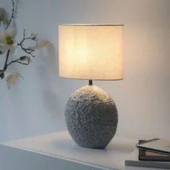 JUST LIGHT Tischleuchte LIVA, grau Stoffschirm E14