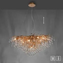 Kronleuchter, altmessing Optik, G9-Fassung, 240 Glasprismen, IP20