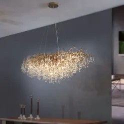 Kronleuchter, Messing Optik, 400 Glasanhänger, elegant, Design