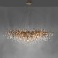 Kronleuchter, Messing Optik, 400 Glasanhänger, elegant, Design