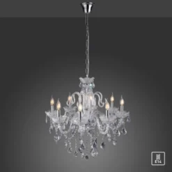 Kronleuchter, Transparent, 8 Leuchtköpfe, Kristallanhänger, E14 Fassung,