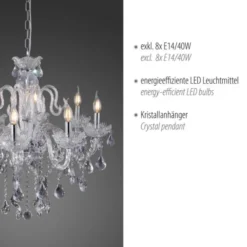 Kronleuchter, Transparent, 8 Leuchtköpfe, Kristallanhänger, E14 Fassung,