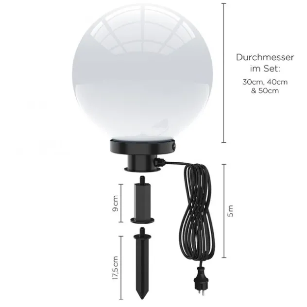 Kugelleuchten im 3er Set in Ø 30, 40 und 50 cm, weiß, Opalweiß
