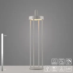 LED Akkulampe Tischleuchte greige 50cm Touchdimmer IP44 Gartenleuchte
