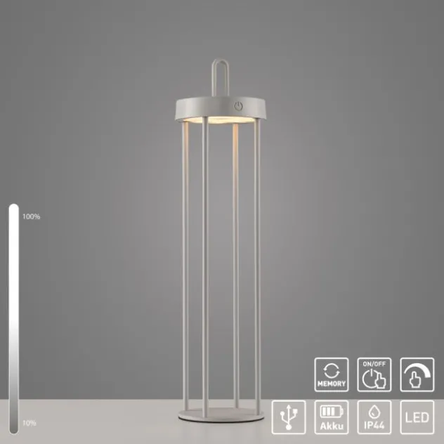 LED Akkulampe Tischleuchte greige 50cm Touchdimmer IP44 Gartenleuchte