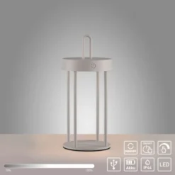 LED Akkulampe Tischleuchte greige 28cm Touchdimmer IP44 Gartenleuchte