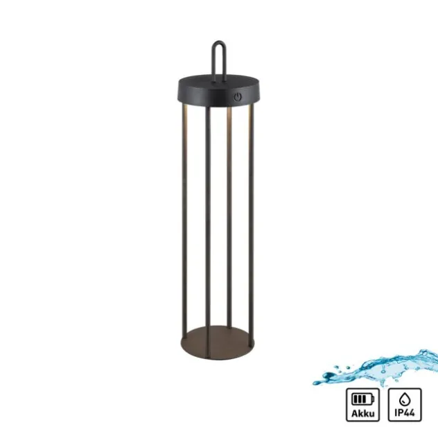 LED Akkulampe Tischleuchte schwarz 50cm Touchdimmer IP44 Gartenleuchte