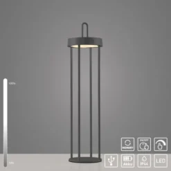 LED Akkulampe Tischleuchte schwarz 50cm Touchdimmer IP44 Gartenleuchte