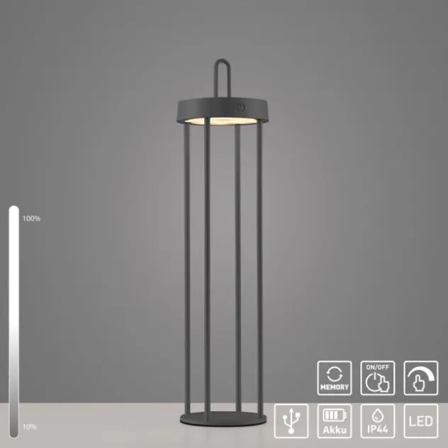 LED Akkulampe Tischleuchte schwarz 50cm Touchdimmer IP44 Gartenleuchte