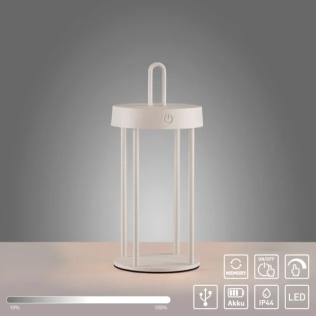 LED Akkulampe Tischleuchte weiß 28cm Touchdimmer IP44 Gartenleuchte