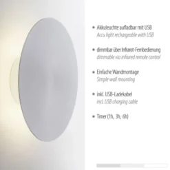 LED Akkuleuchte AKKU 25cm aluminium Timerfunktion USB dimmbar