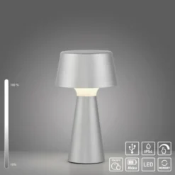 LED Akkuleuchte Tischleuchte silber Touchdimmer IP54 USB Innen-Außenbereich