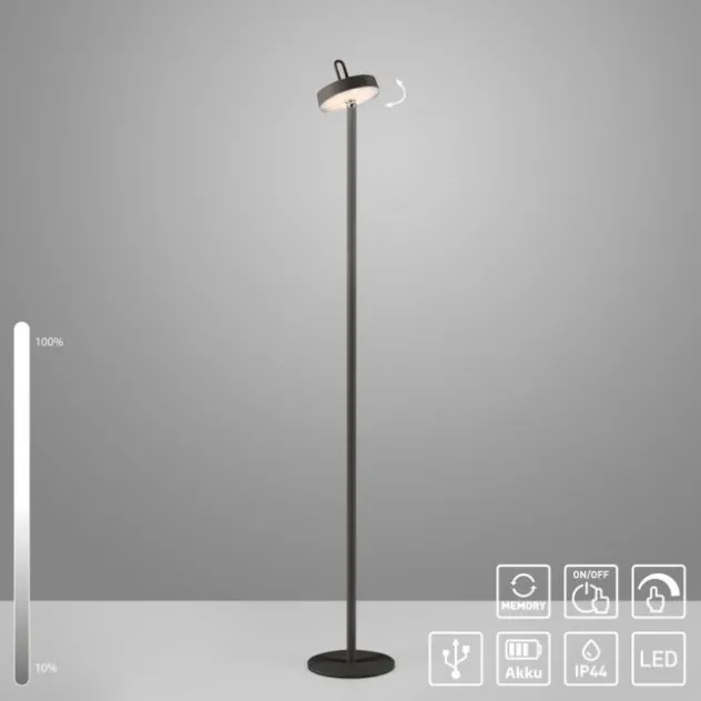 LED Akku Stehlampe schwarz dimmbar per Touch IP44 Memoryfunktion