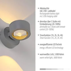 LED Akku Wandleuchte AKKU-CHIA, silber