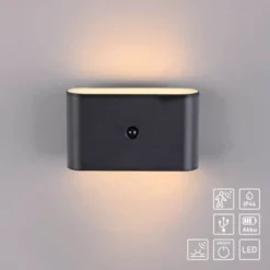 LED Akku Wandleuchte AKKU-ZIDDY, schwarz, Bewegungsmelder, aufladbar