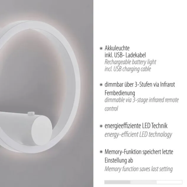 LED AKKU Wandleuchte weiß dimmbar per Fernbedienung Memoryfunktion