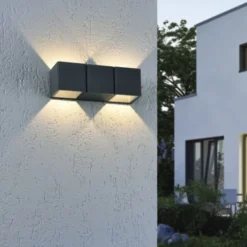 LED-Außenwandleuchte, anthrazit, warmweiß, spritzwassergeschützt, modern