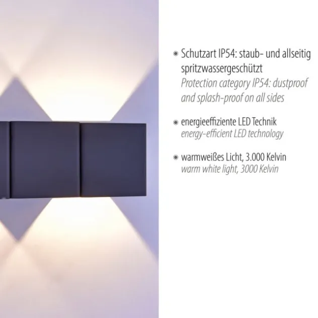 LED-Außenwandleuchte, anthrazit, warmweiß, spritzwassergeschützt, modern