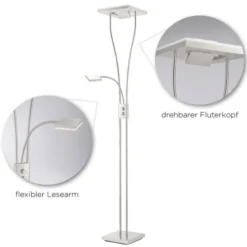 LED-Deckenfluter, Lesearm, warmweiß, Fluter dimmbar, getrennt schaltbar