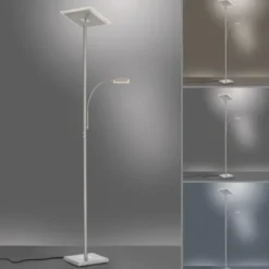 LED Deckenfluter, Leseleuchte, Fernbedienung, dimmbar, stahlfarben