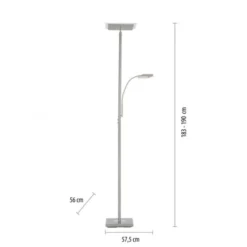 LED Deckenfluter, Leseleuchte, Fernbedienung, dimmbar, stahlfarben