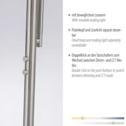LED Deckenfluter, Leseleuchte, Fernbedienung, dimmbar, stahlfarben