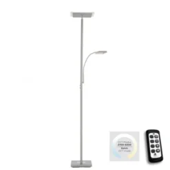 LED Deckenfluter, Leseleuchte, Fernbedienung, dimmbar, stahlfarben
