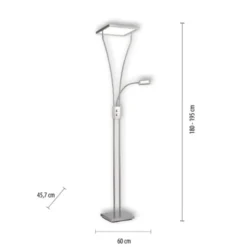 LED Deckenfluter mit Lesearm, modern, dimmbar, Drehdimmer, warmweißes Licht