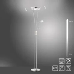 LED-Deckenfluter, stahlfarben, Leseleuchte, dimmbar, warmweißes Licht