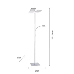 LED-Deckenfluter, stahlfarben, Lesearm, dimmbar, 180cm hoch