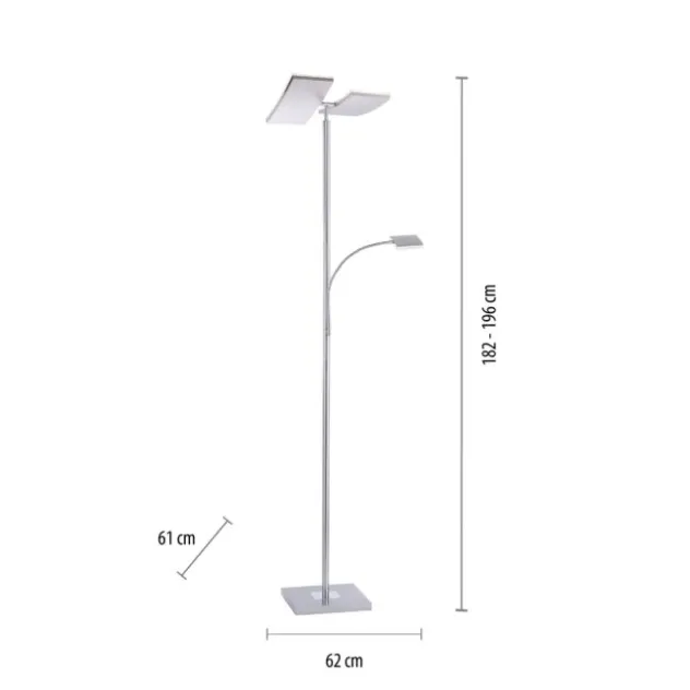 LED-Deckenfluter, stahlfarben, Lesearm, dimmbar, 180cm hoch