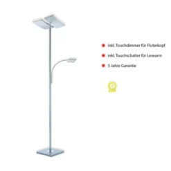 LED-Deckenfluter, stahlfarben, Lesearm, dimmbar, 180cm hoch